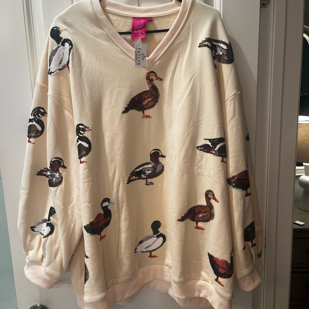 Queen of Sparkles Duck Print Cream Sweater
